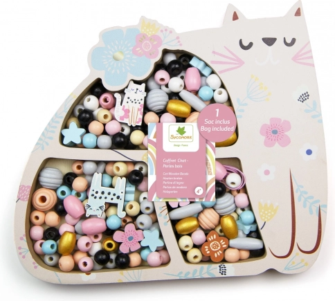 Houten pastelkleurige kralen in de vorm van een kat