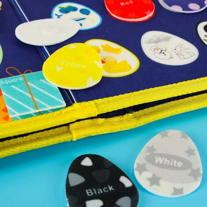 Montessori sensorisch manipulatiebord met dinothema blauw