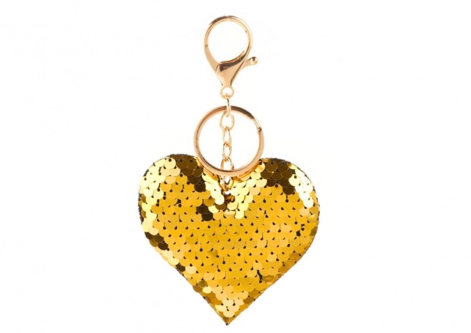 Sleutelhanger Hart met Tweekleurige Pailletten in Zilver en Goud