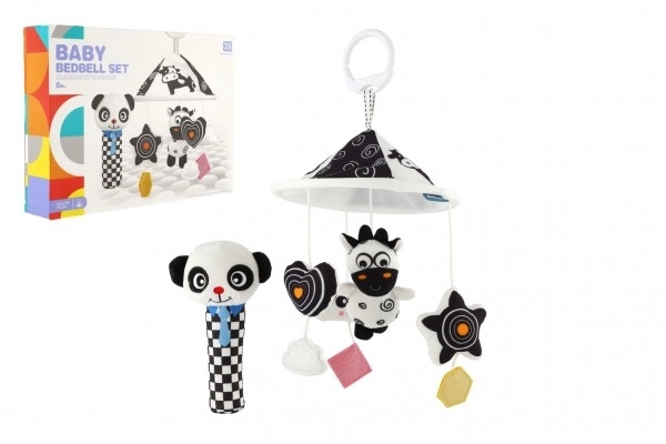 Muziekmobiel boven ledikant dieren pluche zwart-wit in doos 30x22x5,5cm 0+