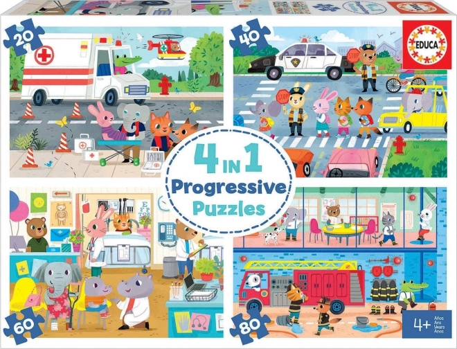 EDUCA Puzzel Helden in actie 4v1 (20,40,60,80 stukjes)