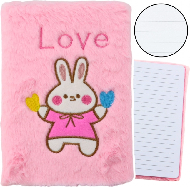 Carnet en peluche avec lapin et inscription Love - Rose