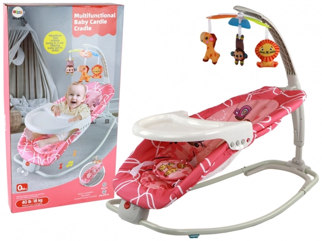 Kinder schommelstoel 2 in 1 Stoeltje Geluiden Vibratie Giraffe – roze