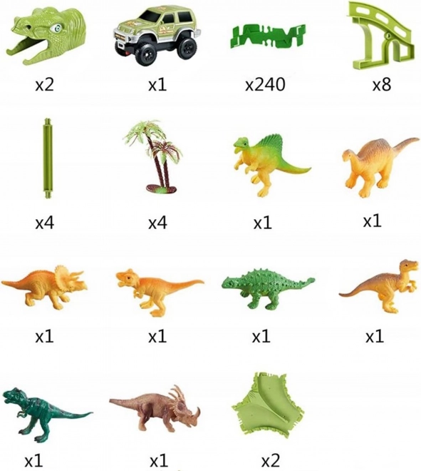 Piste de course de dinosaures avec petite voiture et figurines