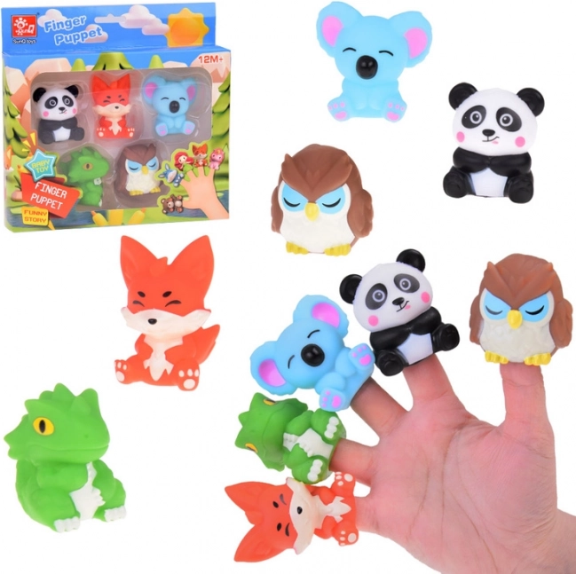 Rubberen vingerpopjes Dierentuin dieren - set van 5 figuurtjes
