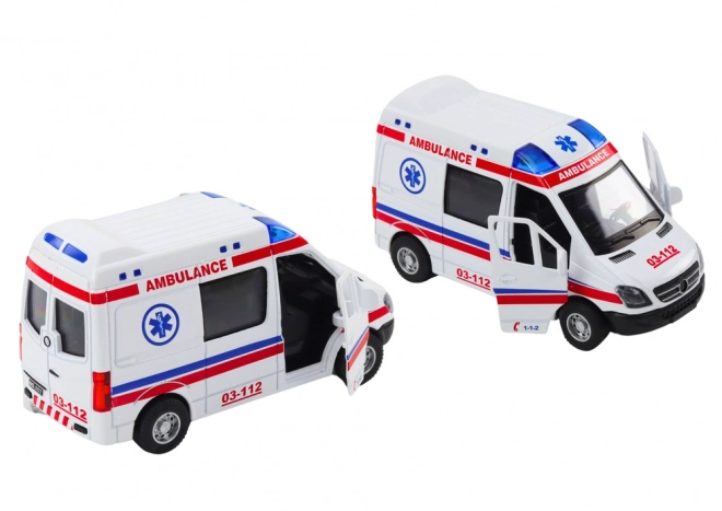 ambulance toy with opening doors, lights and sounds 1:32 white