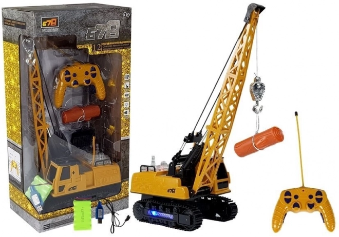 Constructievoertuig afstandsbediening RC Kraan beweegbare arm lichten geel