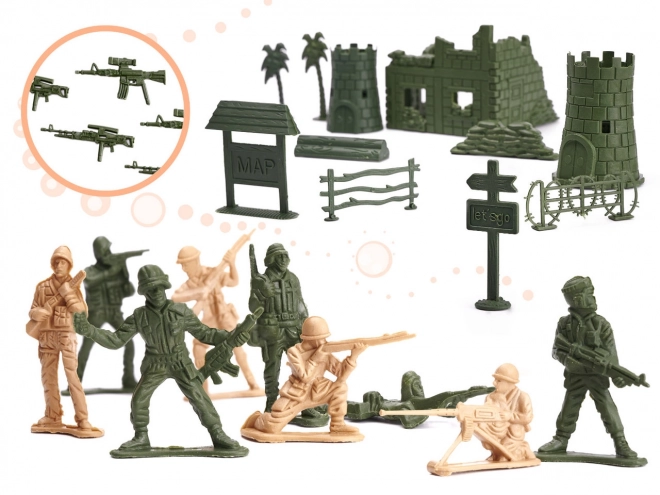 Set soldaatfiguren + militaire basis 114 onderdelen