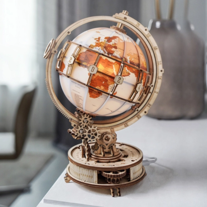 RoboTime 3D houten mechanische puzzel Verlichte globe