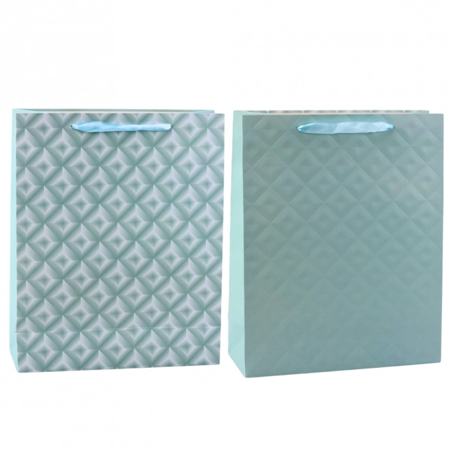 Cadeautas met embossing blauw-turkoois 32 x 26 x 10 cm