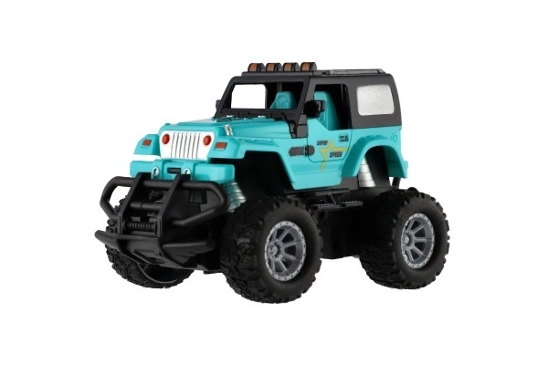 RC off-road car 14cm plastic 27MHz battery operated with light in box 20x11x10cm – Turquoise