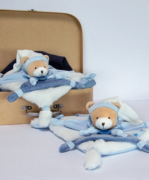 Doudou set plush teddy bear cuddle toy with cap