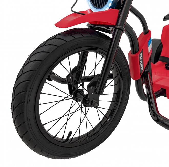 Kinderrit op driftende fiets rood