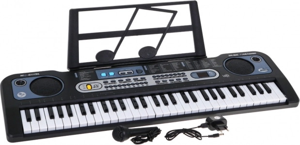 Kinderkeyboard met verlichte toetsen, 61 toetsen, microfoon en bladmuziekstandaard