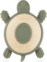 Siliconen houten bijtring Turtle, Forest Green
