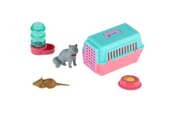 Poes met draagbare doos en accessoires