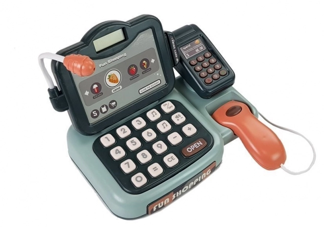 Speelkassa met microfoon, geluid en terminal