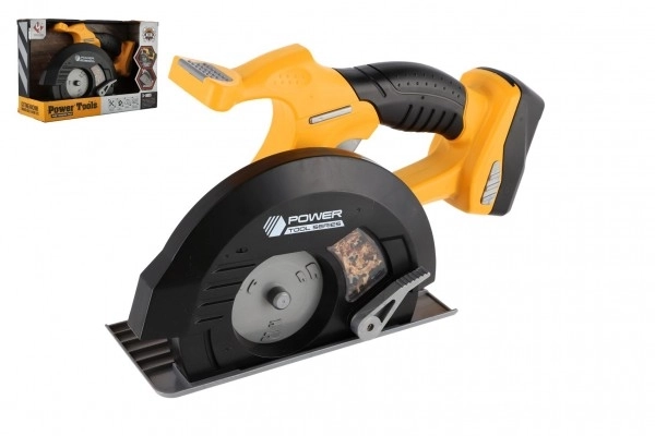 Cirkelzaag gereedschap plastic 29x19cm op batterijen met geluid in doos 31x21x12cm