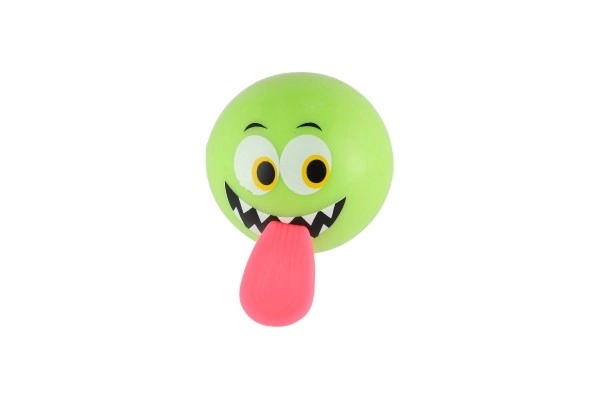 Bal met smiley en tong rubber 5cm op batterijen met licht 5 kleuren 12st in doos