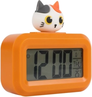 Oranje wekker met kitten
