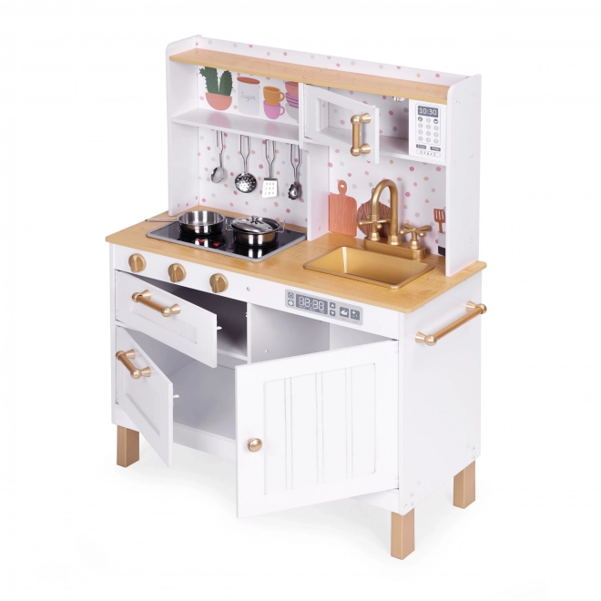 Houten speelkeuken voor kinderen met geluiden en LED-verlichting, groot, met deurtjes die open kunnen en 7 accessoires, ECOTOYS