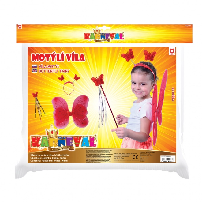 Rote Schmetterlingsflügel mit Stirnband und Zauberstab für Kinder