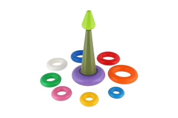 Puzzelpiramide met ringen kunststof 2 kleuren in net 15x31cm 12m+