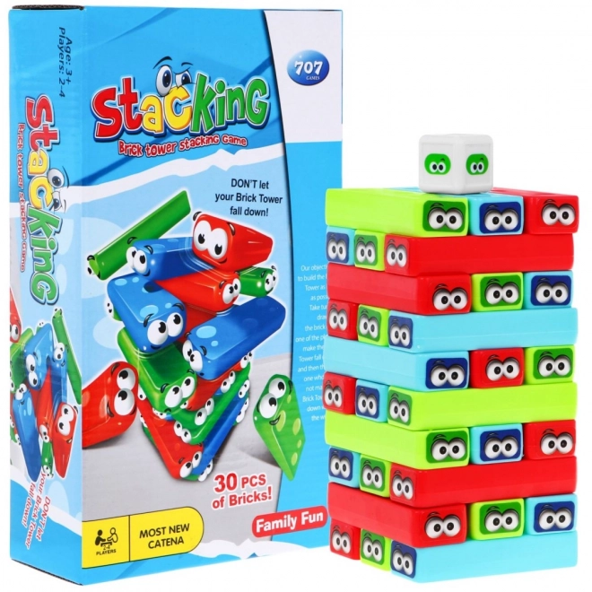 Mini-arcadespel Jenga voor kinderen 3+ Toren stapelen + 30 gekleurde blokken + dobbelstenen