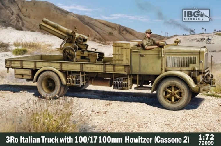 Italiaanse vrachtwagen 3Ro met houwitser 100/17 100mm in schaal 1/72