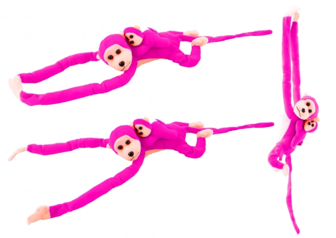 Pluche aapje met baby donkerroze met geluid