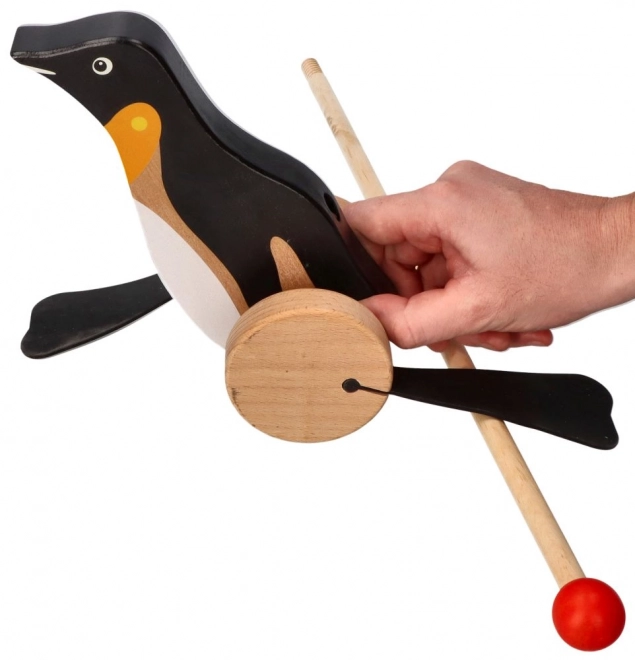 Houten trekdier pinguïn Goki