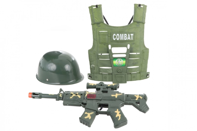 Militärset für Kinder mit Helm und Maschinengewehr