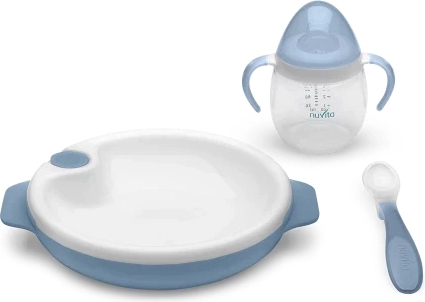 Set d’assiettes thermiques avec cuillère en silicone et gobelet, Powder Blue