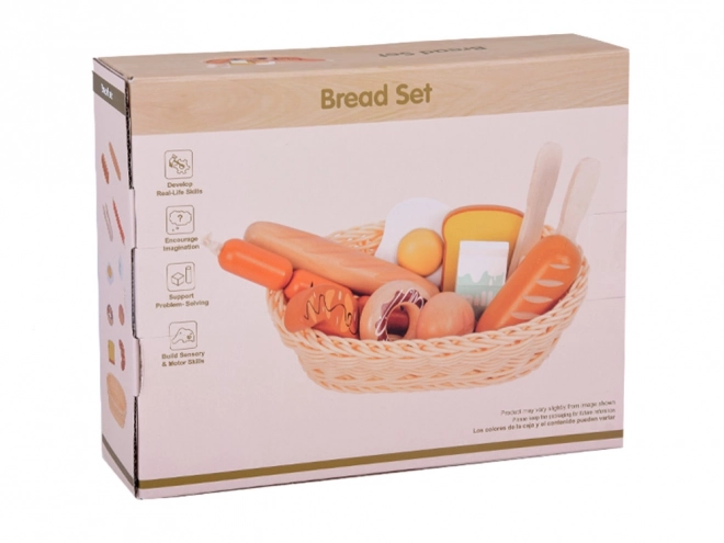 Holzkörbchen mit Backwaren und Frühstückslebensmitteln, 11-teiliges Set