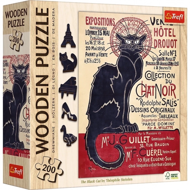 Wooden Puzzle Art: Steinlen - Black Cat, 200 Pieces