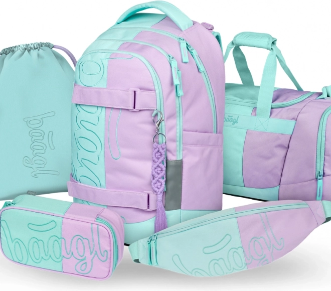 Schulset BAAGL Skate Max Sweet: Rucksack, Federmäppchen, Beutel und Sporttasche