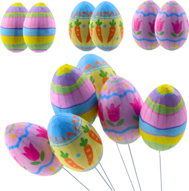Easter Decoration Eggs on Wire, 6 pcs