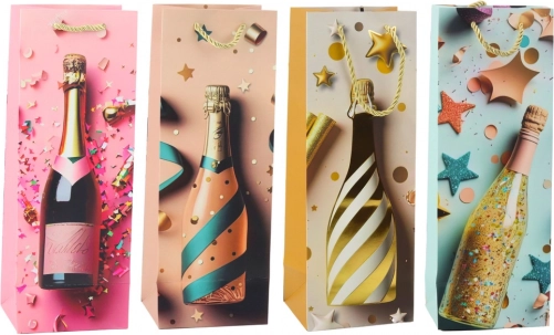 Papier-Geschenktasche für Flaschen Champagner Pastell 35 × 12 × 9 cm