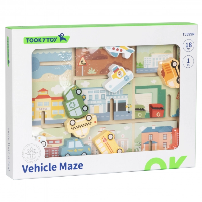 Houten doolhof met voertuigen van Tooky Toy