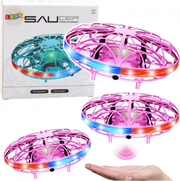 UFO-Mini-Drohne mit Handsteuerung und LED-Beleuchtung – Rosa