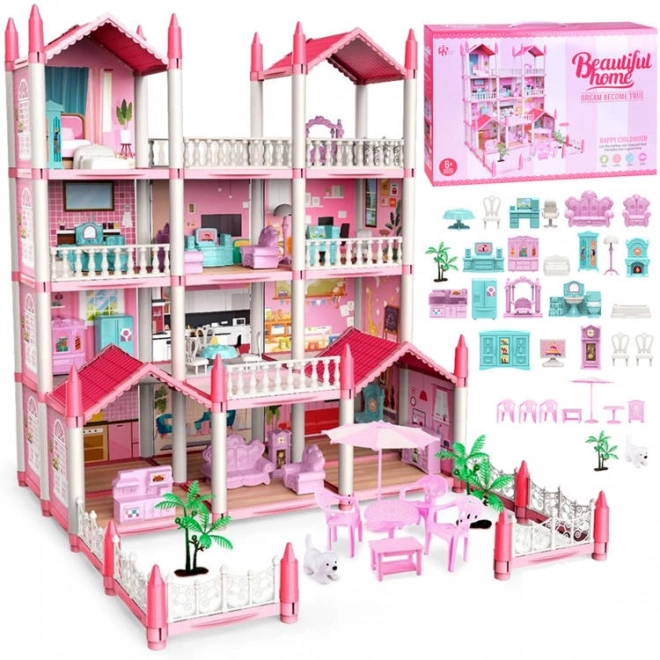 Pink Villa – Dollhouse with Furniture, 222 Pieces