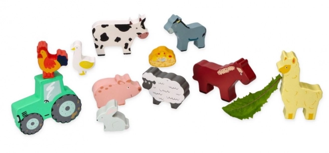 Wooden set of farm animals in a frame