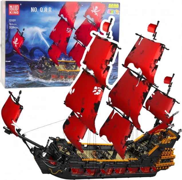Construction building set pirate ship with red sails 3139 pieces