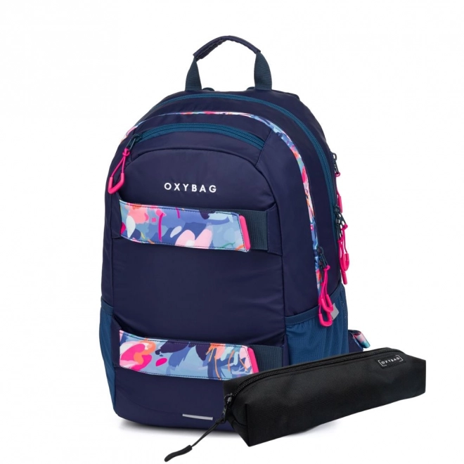 Student Backpack and Pencil Case OXY Sport Blue Flowers