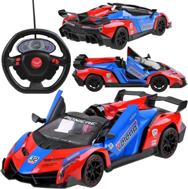 Sportieve RC-auto met openslaande deuren en stuurvormige controller 27 MHz – Rood
