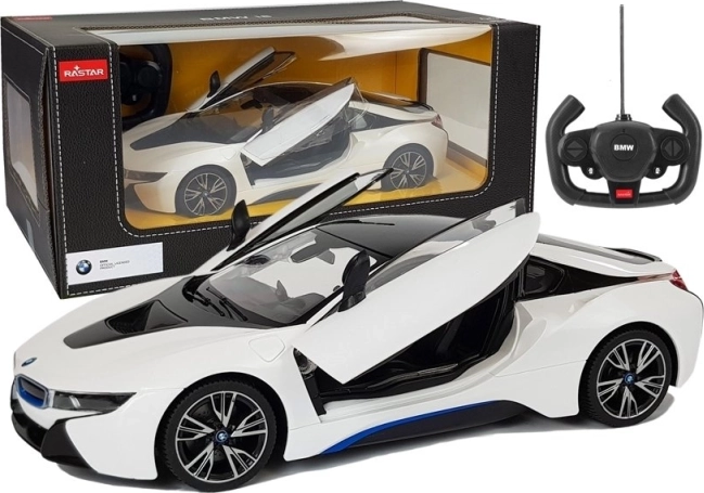 Afstandsbestuurbare auto BMW i8 Rastar 1:14 wit met automatische deuren