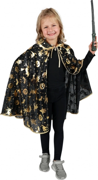 Kinder-Hexenumhang für Halloween, schwarz mit goldenen Motiven