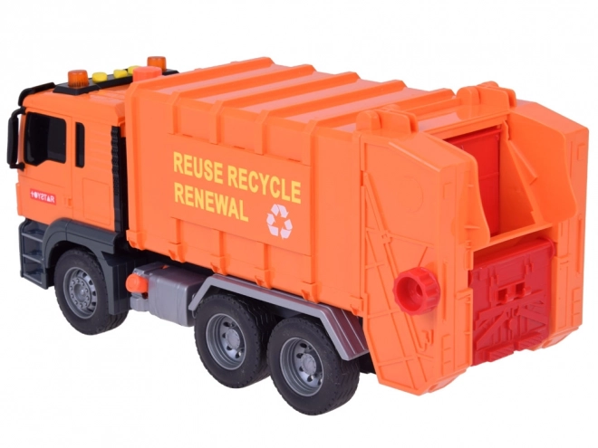 Grote vuilniswagen met containers, geluiden en lichten