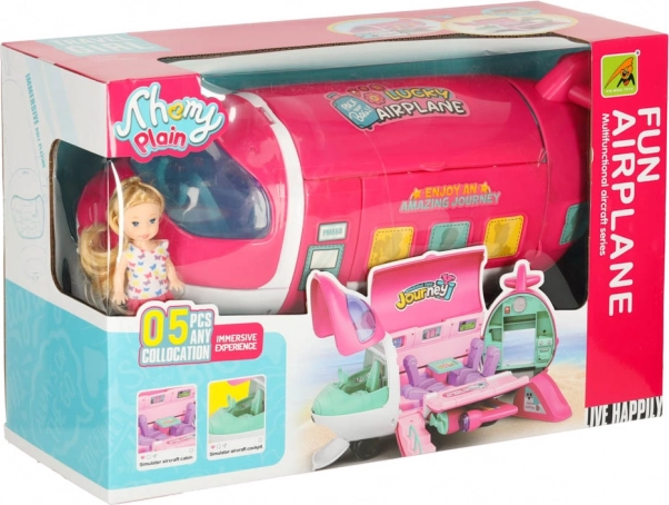 Doll Play Airplane 2-in-1 with Accessories Pink
