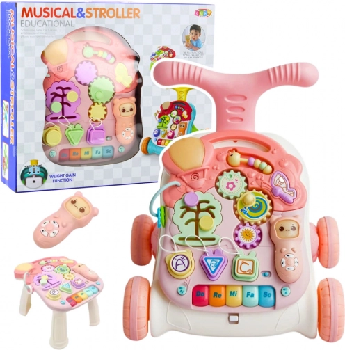 Trotteur éducatif avec panneau interactif 5-en-1 rose